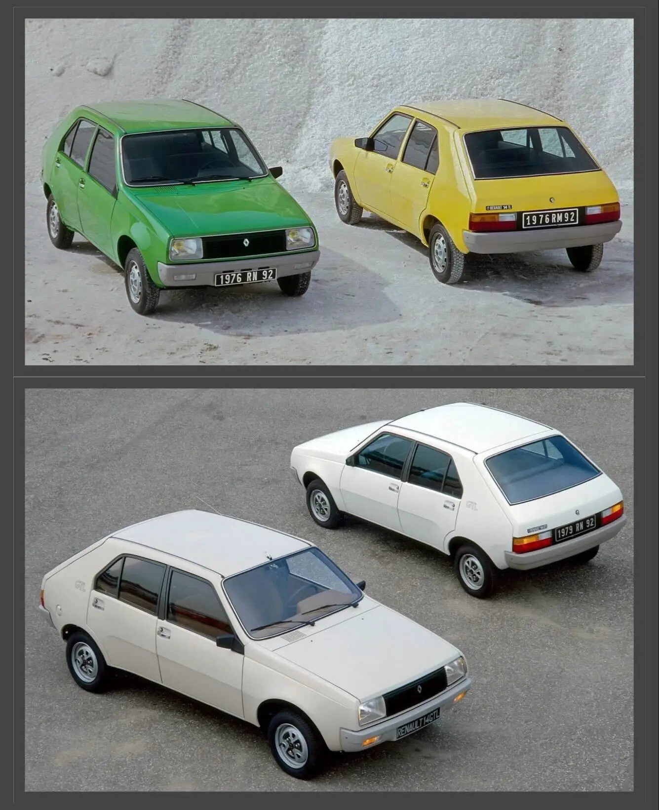 تصویر خودروی هاچبک کلاسیک رنو ۱۴ (Renault 14) با بدنه گرد و طراحی مدرن دهه ۱۹۷۰، که در حال رانندگی یا در فضای باز پارک شده است، و خبر مربوط به زنگزدگی و توقف تولید زودهنگام آن را منعکس میکند.